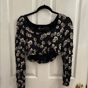 Zara Black Daisy Print Crop Top